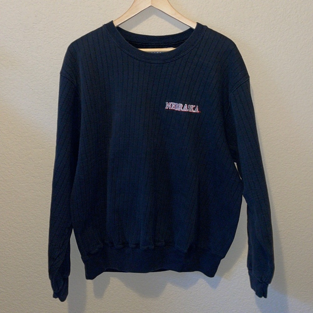 Champion ribbed fleece black crewneck Nebraska logo